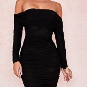 House Of CB Anais Black Tulle Off Shoulder Dress